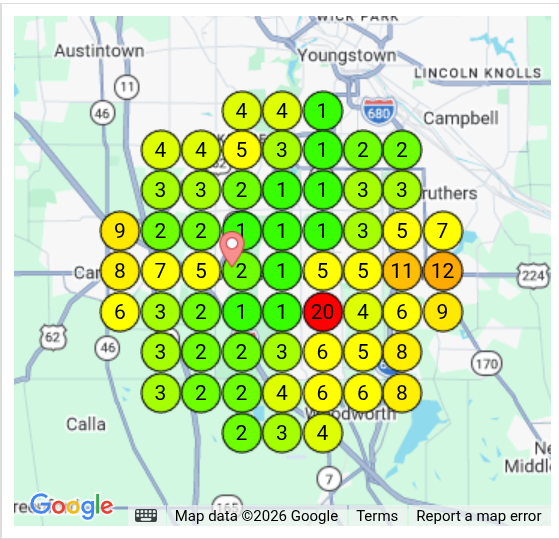Bodhi Tree heatmap for 'massage near me' after — average rank 4.16