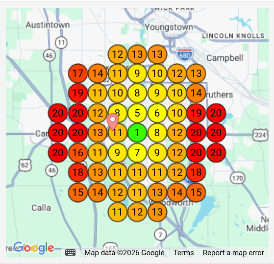 Bodhi Tree heatmap for 'massage near me' before — average rank 13.08