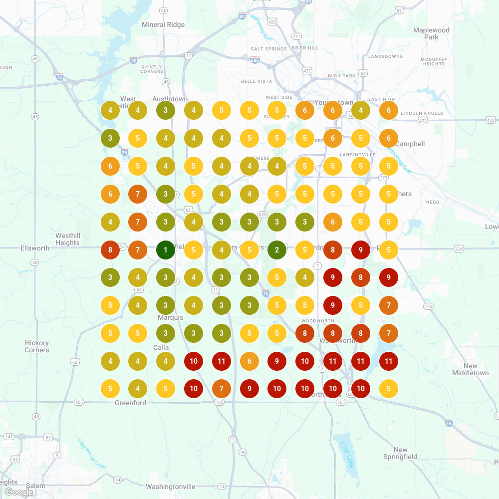 Royal Glow rankings after SEO - many single digit rankings shown in green and yellow